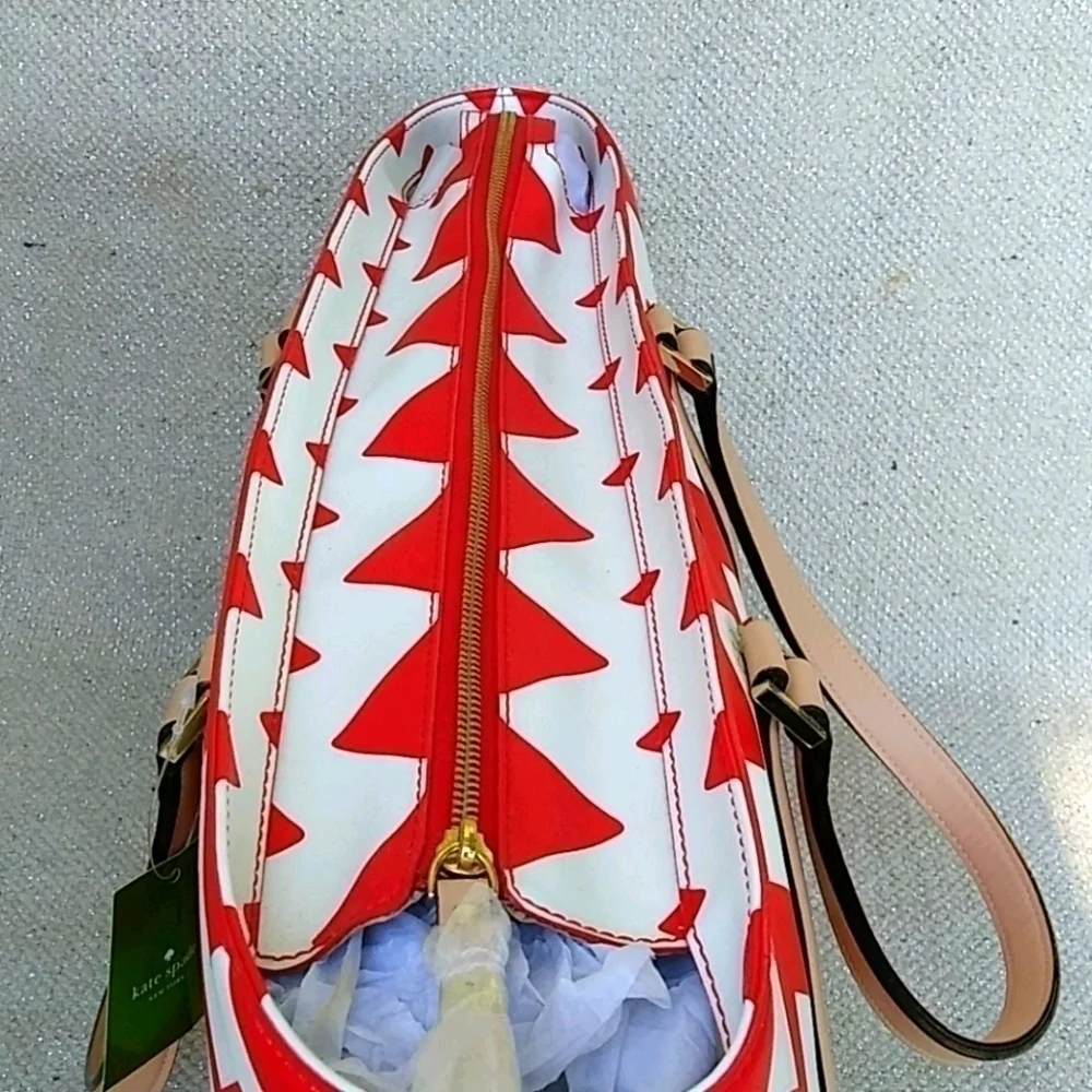 Kate Spade South of Border Medium Harmony Chevron Red and White Tote Bag
